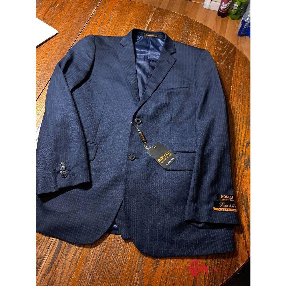 New 40R Umlerto Bonelli 1303 St Angelo Blue Pinstripe Suit Coat Blazer Vest NWT